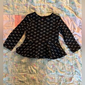 Baby Gap Long Sleeve Peplum Tunic Top Black with Tiny White Bows Allover Size 3T